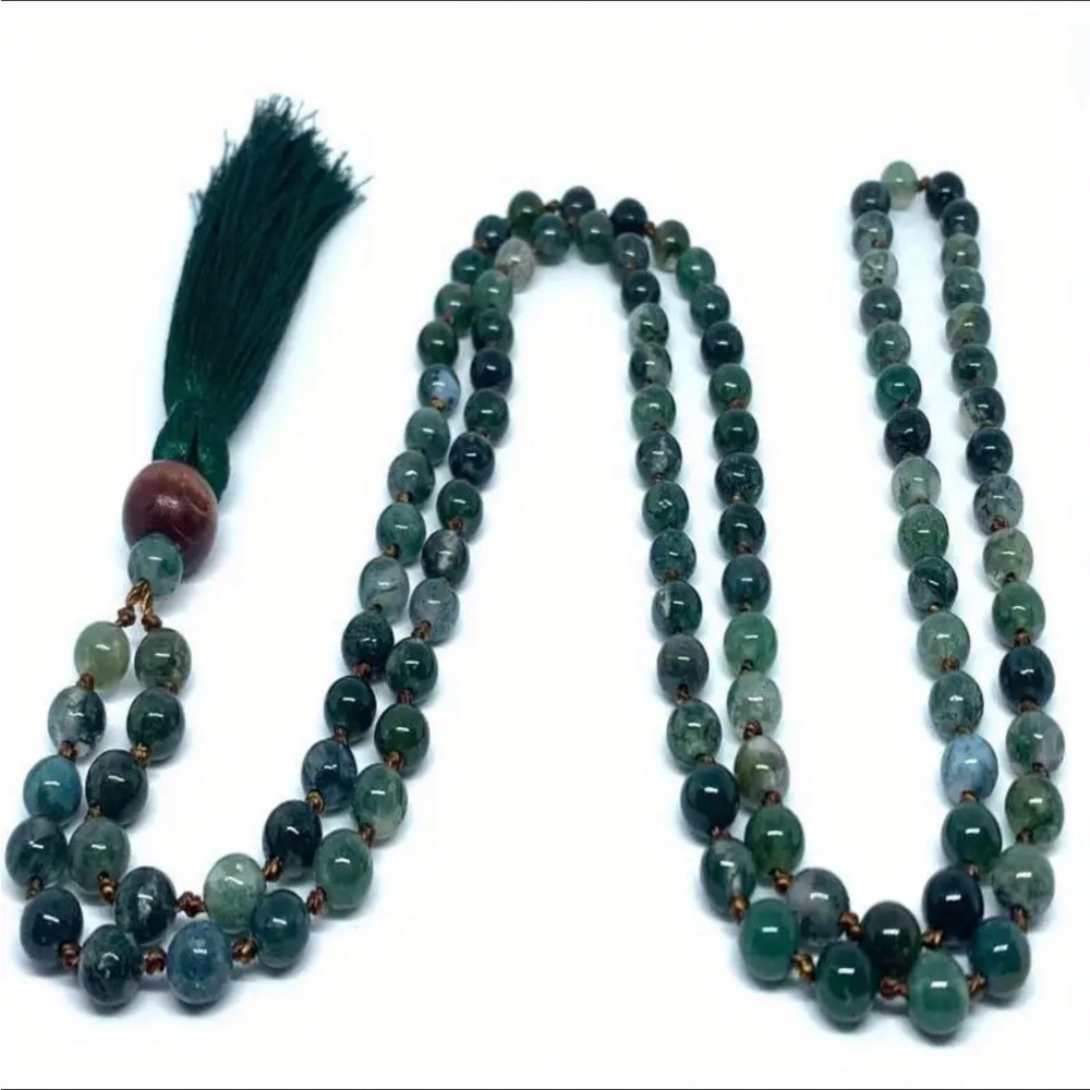 108 6mm Natural Moss Agate Mala necklace - Picture 3 of 5